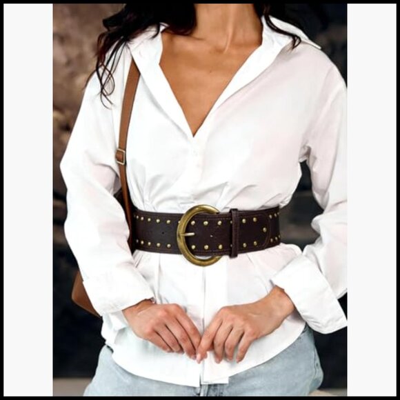 Thick Faux Leather Belt with Metal Buckle for Jeans and Dresses